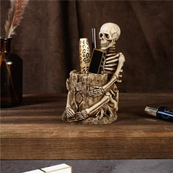 Skull Pen Holder Skeleton KeyHolder Makeup Brush Holder Home Office DeskSupplies - Picture 3 of 6